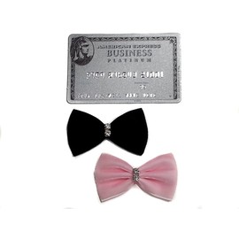 Velvet Mini Hair Bow Clip Sets with Rhinestones Collection (Alligator Clips, Pink & Black)