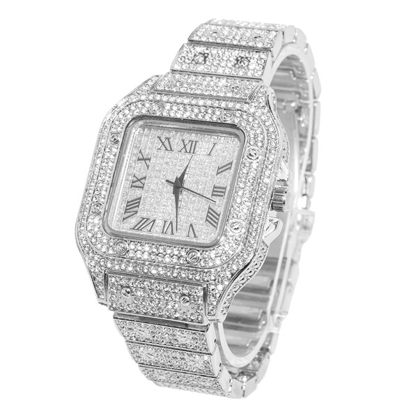 Halukakah Square Dial Diamond Gold Watch Iced Out, Men's 18k