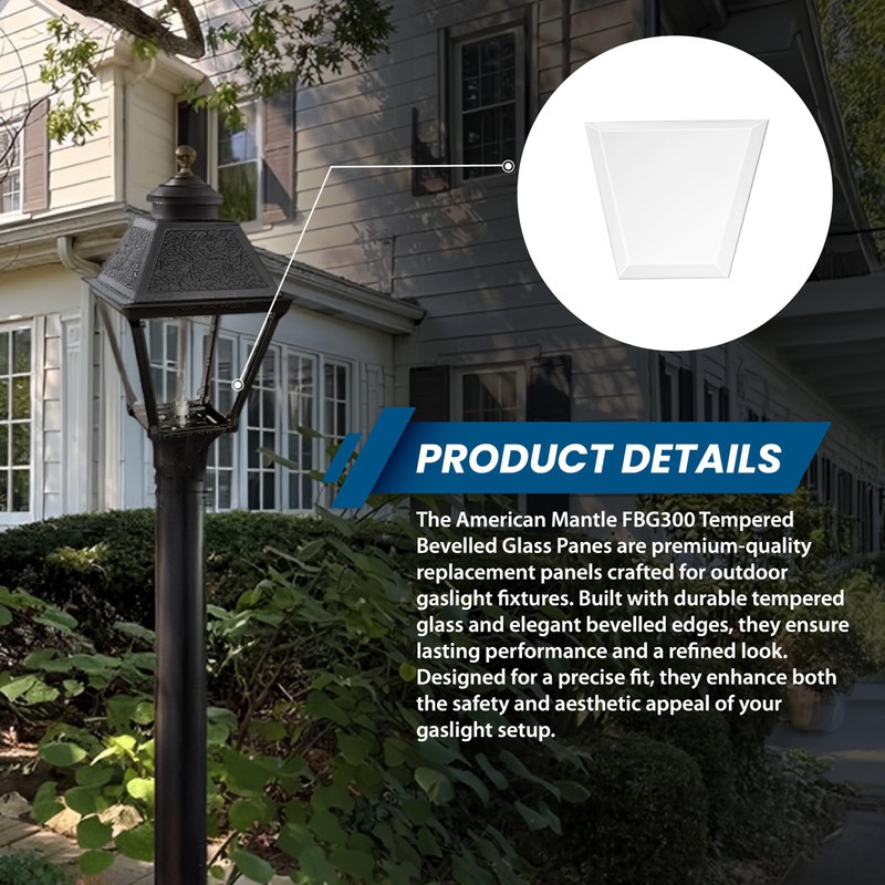 American Mantle Tempered Beveled Glass Panes for Outdoor Gaslights |