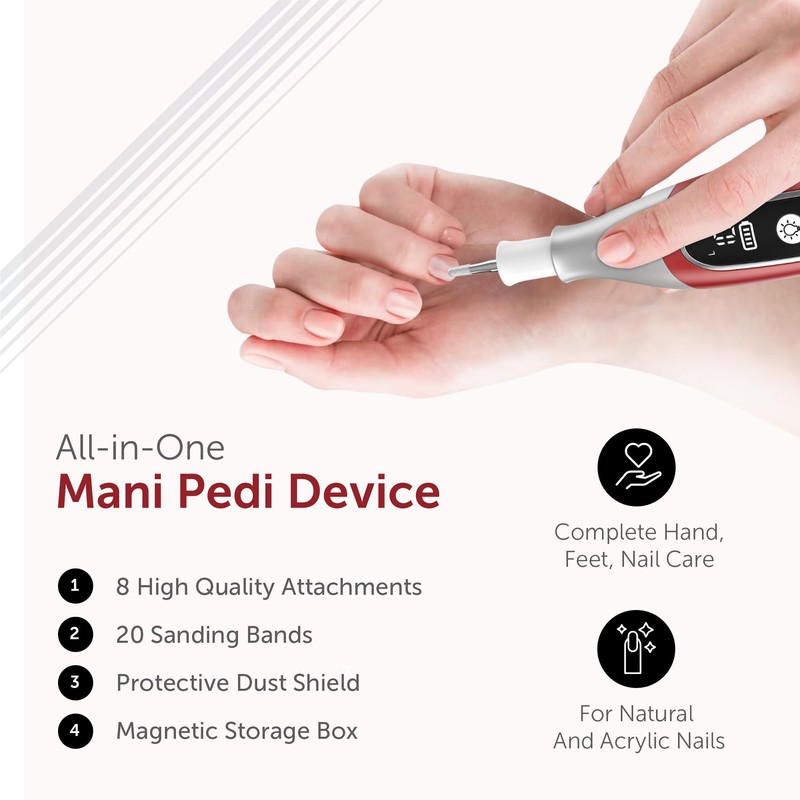 PediLux Pro Professional Manicure Pedicure Kit, Cordless Electric Nail File