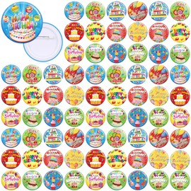 Bonuci 72 Pcs Large Happy Birthday Buttons - 2 1/4 Inches, Colorful Party Pins, 12 Styles