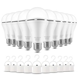 MOSLIAN Rechargeable Light Bulbs 10 Pack Emergency Light Bulbs for Power Outage Hurricane Camping Battery Powered Light Bulb 12W E26 1500mAh Battery Light Bulb,Stay Lights Up When Power Failure