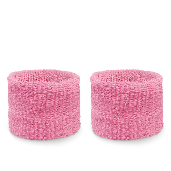 Couver Unisex Youth Kids Cotton Terry Wrist Bands / Wristbands for Event use (1 Pair), Light Pink