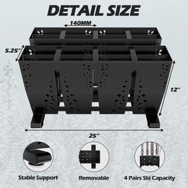 TOCRETOARE Heavy Duty Metal Ski Storage Rack, 8 Pair Freestanding Steel Ski Holder, Floor Stand Ski Organizer Rack