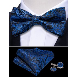 Barry.Wang Cummerbund Bow Tie Set for Men, Silk Cummerbund Pretied Bow Tie Pocket Square Cufflinks
