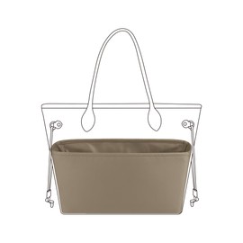 DGAZ Purse Organizer Insert Fits Neverfull-Mini/PM/MM/GM Bags，Silk Bag Organizer，Luxury Handbag & Tote Shaper（PM, Gris tourterelle）