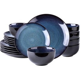 LeRatio Ceramic Dinnerware Sets,18-Piece Plates and Bowls,Handmade Reactive Glaze Dishes Set,Chip Resistant and Scratch Resistant | Oven Dishwasher & Microwave Safe,Service for 6-Kahki
