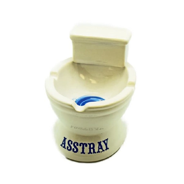 Novelty Toilet Shape Ceramic Ashtray With Words Asstray On Front 4 Inches Tall