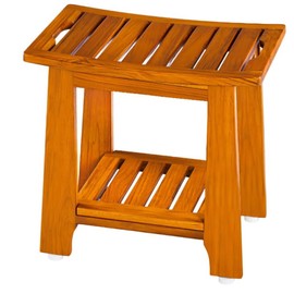 21" Teak Shower Bench with Shelf Shower Benches for Inside Shower Teak Shower Seat/Bathroom Bench Teak Wood Benches for Showers for Spa, Showers