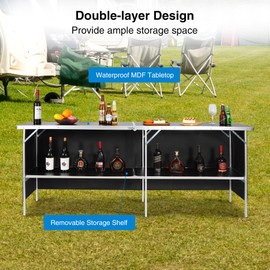REDCAMP Portable Bar Table, Pop Up Folding Mobile Bar Bartender Table with Carry Bag for Events, Party, Camping, Tradeshow, Exhibition, Easy Setup, Black, 82"x33"x15"