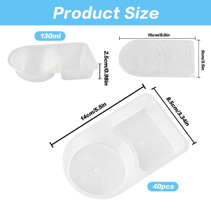 HexinYigjly 40 Set Double Compartment Snack Pots with Compartments, 130ml