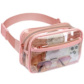 Packism Clear Fanny Pack Stadium Approved - Clear Belt Bag for Women Men Plus Size Transparent Waist Bag with Adjustable Strap for Concerts, Sporting Events - Pink