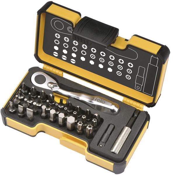 Felo 0715761545 XS Box Set Incl Mini Ratchet,1/4" Adaor,Bitholder&30 Bits