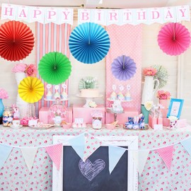 ADLKGG Colorful Hanging Paper Fans Decoration Round Pattern Paper Garlands Set for Party Birthday Wedding Events Accessories, Mix Set of 6