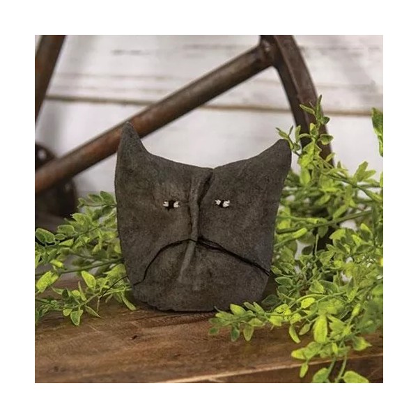 Handmade New Primitive Rustic AGED BLACK CAT FACE Doll Make