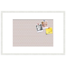 PinPix pin Cork Bulletin Board Made from Canvas, Ikat Vintage Grapefruit 36x24 Inches 2 x 3 ft and Framed in Satin White Frame (PinPix-1600-36x24_FRBW26074)