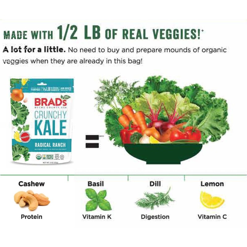 Brad's Plant Based Organic Crunchy Kale, Radical Ranch with Probiotics,