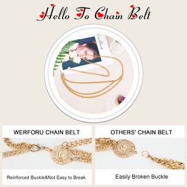 WERFORU Women Chain Belt Multi Layer Waist Chain Fashion Adjustable Metal Link Waist Belt for Dresses Gold