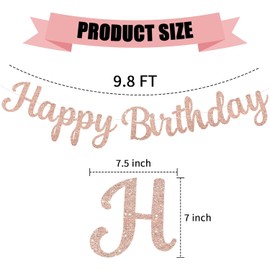 Happy Birthday Banner, Glitter Sign Garland Backdrop for Birthday Decoration, DIY Party Decoration (Rose Gold)