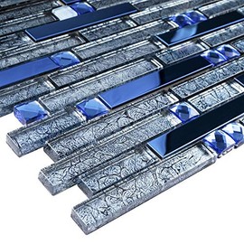 Luxury Diamond Glass Mosaic Wall Tile Backsplash Series for Bathroom Shower, Kitchen, Accent Decor, Fireplace ((Box of 5 Sheets), Blue)