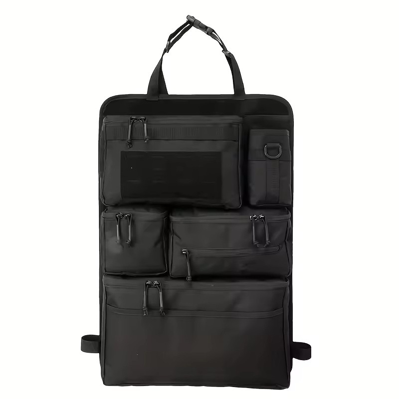 Black Polyester Car Seat Back Organizer with Multi-Pocket Hanging Storage