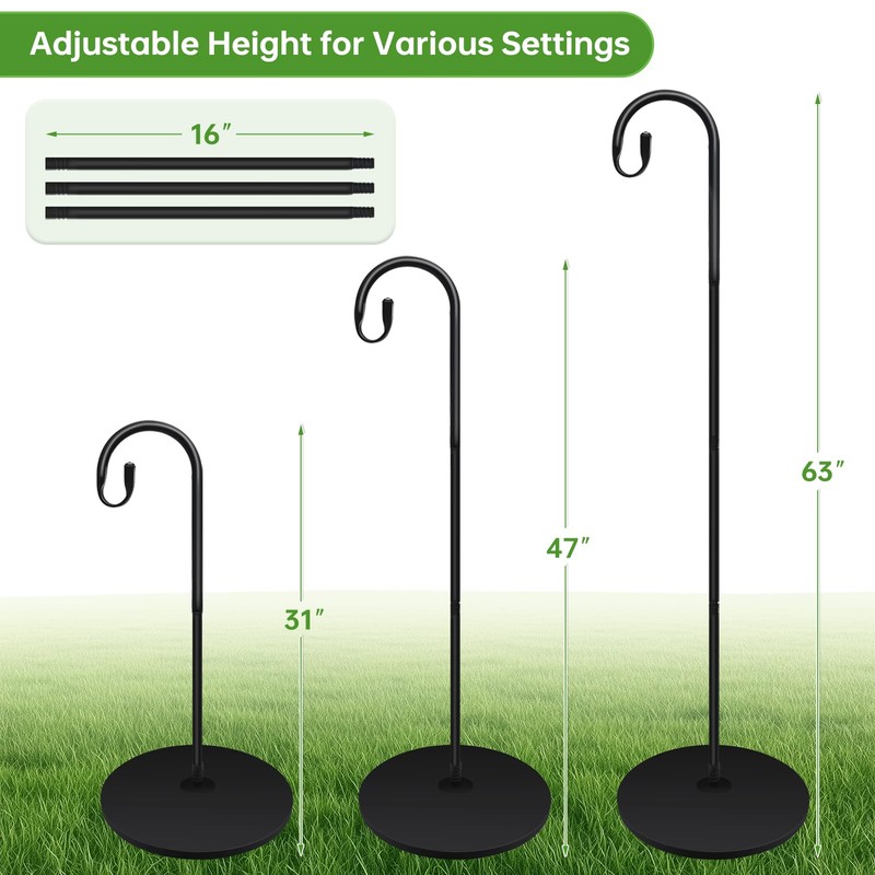 63 Inch Shepherds Hooks for Outdoor Indoor with Round Base