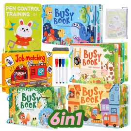 Flybean 6-in-1 Montessori Busy Book for Toddlers, Preschool Busy Book for Kids, Montessori Sensory Book, Ideal Birthday/Christmas for Boys & Girls(8" Preschool Learning Sets)