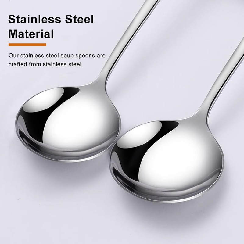 Round Soup Spoons Stainless Steel Spoon, Easy-Clean Round Soup Spoon,