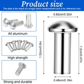 150 Pack 3/16" Diameter x 1/2" Length Aluminum Brazier Head Solid Rivets, Universal Aluminum Boat Rivet Silver Round Head Rivet Kit for Repairing Boats, Craft, Decoration