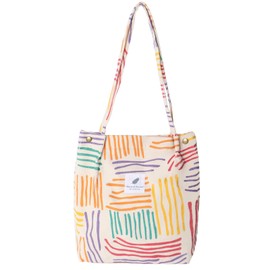 Large Shoulder Bag Women's Cord Ultralight Crossbody Bag Shoulder Bags Handbag Canvas Bag Shopper Bag Fashion Fabric Bag for Everyday College Travel Shopping, Multi-Coloured Stripes