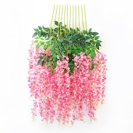 NatureMan 12Pack Artificial Wisteria Flowers Garland, 3.6 FT Silk Fake Flowers Hanging Vine for Indoor Outdoor Home Garden Christmas Wedding Party Decoration (Pink)