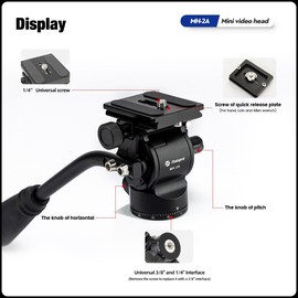 Fotopro Ball Head Video Fluid Head Pan Tilt Head with Quick Release Plate and Adjustable Handle Max Load 3kg for Camera MH-2A Black