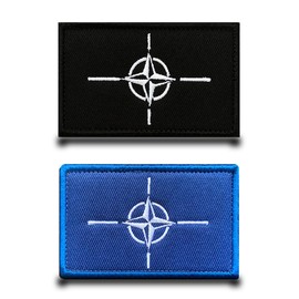 2 Pieces NATO North Atlantic Federal Flag Patch Hook and Loop Embroidered Fastener Emblem Tactical Flag Patches for Jacket,Vest,Caps,Bags,Backpacks,Vest,Clothes
