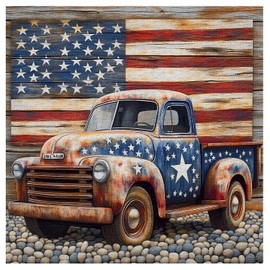 American Truck Puzzles for Adults 1000 Pieces, Vintage USA Flag Jigsaw Puzzles, Retro Patriotic Challenging Puzzle