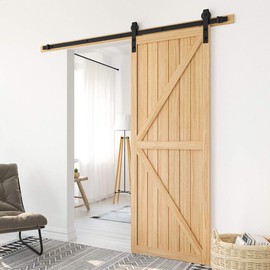 homlux 6ft Heavy Duty Sturdy Sliding Barn Door Hardware Kit Single Door - Smoothly and Quietly - Simple and Easy to Install - Fit 1 3/8-1 3/4" Thickness Door Panel(Black)(J Shape Hangers)