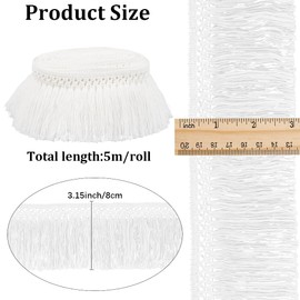 GORGECRAFT 5.5 Yards 3 Inch Sewing Lace Trim Ribbons White Cotton Tassel Fringe Trim Boho Vintage Long Fringe Trim for Sewing Edging Trimming Curtain Blanket Hanging Rugs Clothing Home Decoration