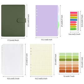 Mlife A5 Refillable Ring Binder, with 180 Sheets Refill Paper,A5 Notebook with Binder Pockets and Dividers,for Men and Women-Green