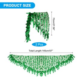 MECCANIXITY Women's Belly Dance Hip Scarf with Sequins Mesh Triangle Wrap Skirts Waist Chain for Music Festival Party Costume Performance(Dark Green, Pack of 2)