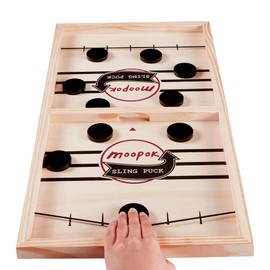 moopok Fast Sling Puck Game - Fast Action Super Foosball Table Desktop Battle Slingshot Wooden Air Hockey Board Game -Guaranteed Fun for Family Game Night or Friends Party