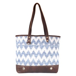 Myra Bag Californian Vibe Upcycled Canvas & Leather Tote Bag S-1624