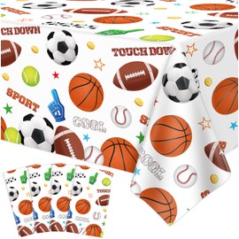 4 Pack Sports Tablecloth Sports Party Decorations Sports Theme Birthday Party Table Cloth Soccer Basketball Football Baseball Table Covers for Boys All Star Sports Themed Party Supplies 51 x 86 in