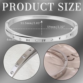 Eigso 6MM Roman Numeral Bracelet for Man Woman Minimalist Glossy Silver Wristband for Man Woman