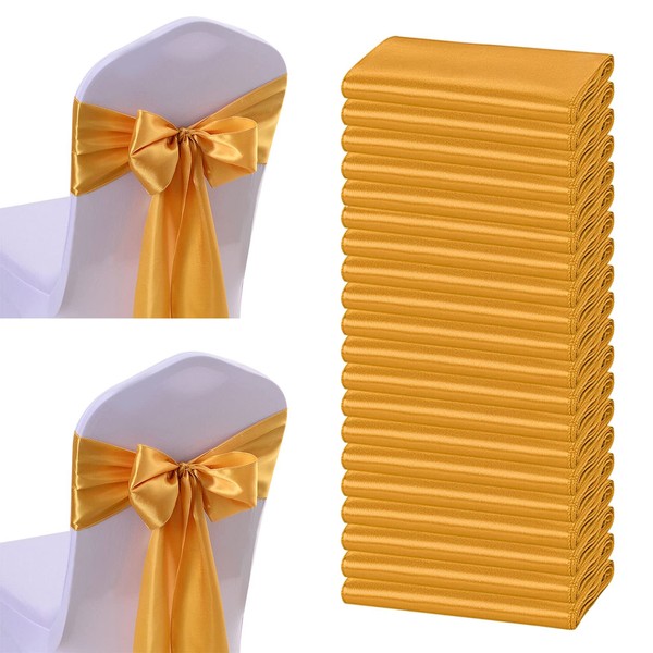 20 PCS Satin Chair Sashes Bows,Gold Sateen Dining Chair Bows