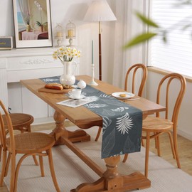 Alishomtll Grey Linen Table Runner Tropical Leaves Table Runner Rectangular Modern Boho Placemat Runner Non-Slip Heat Resistant Tablecloth for Dining Table Party Kitchen Banquet 183 x 35 cm