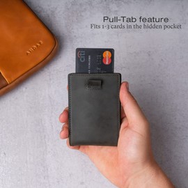 Andar Leather Slim RFID Blocking Minimalist Bifold Wallet with Money Clip made of Full Grain Leather - The Ranger (Black (With Cash Strap)
