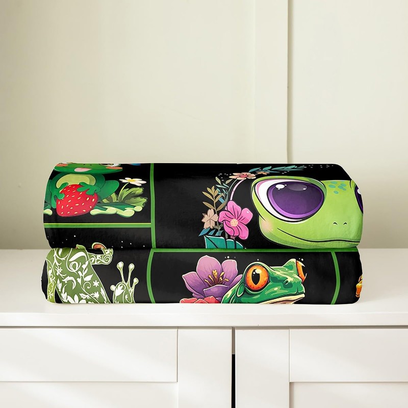 Cute Frog Bed Blanket Kids Girls Animals Grid Flannel Blanket