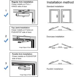 Marie Hold Open Door Closer Applies Regular,Top Jamb Mounting,Adjustable Automatic Size 3 Door Closer for 88-143 lbs Residential and Commercial Medium Doors