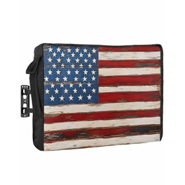 Rullikatlyi Farmhouse American Flag Outdoor TV Cover 40 to 43 Inch Weatherproof, Blue Red Waterproof Outdoor TV Enclosure, USA Flag Vintage Outside TV Covers Screen TV Display Protectors with Pocket