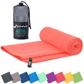 Fit-Flip Microfibre towel - compact, ultra lightweight & quick dry towel - the perfect gym, travel & beach towel - swimming towel for sports, camping & hiking (80x160cm peach + bag)