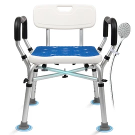 Shower Chair for Inside Shower 500lbs - Bariatric Shower Seat with Arms & Back, 6 Height Adjustment & Reinforced Crossbars for Elderly/Disabled Adults, Blue